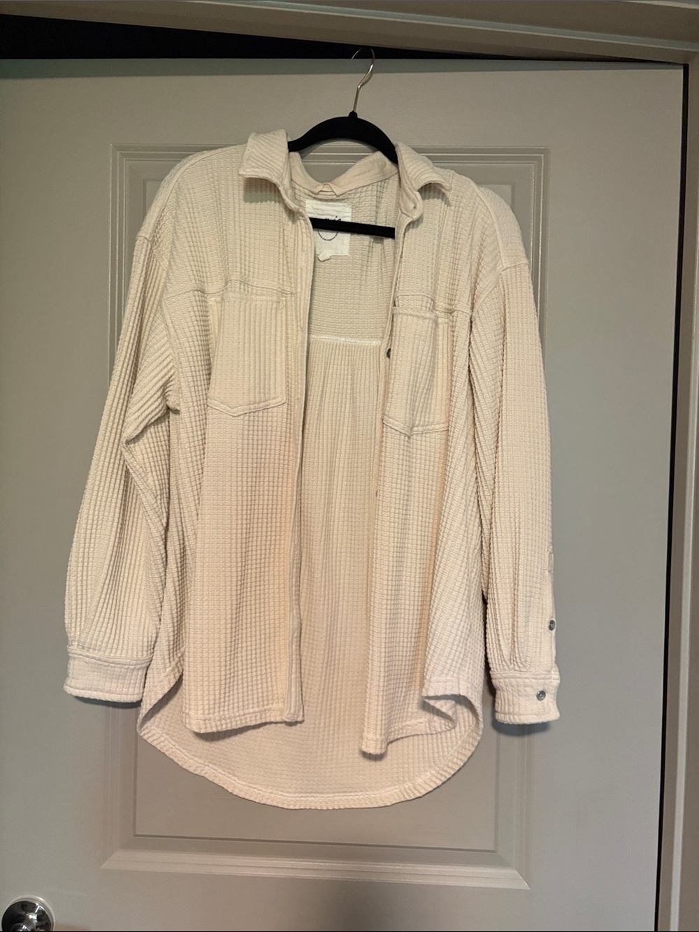 aerie Cream Waffle Knit Button-Down Shirt